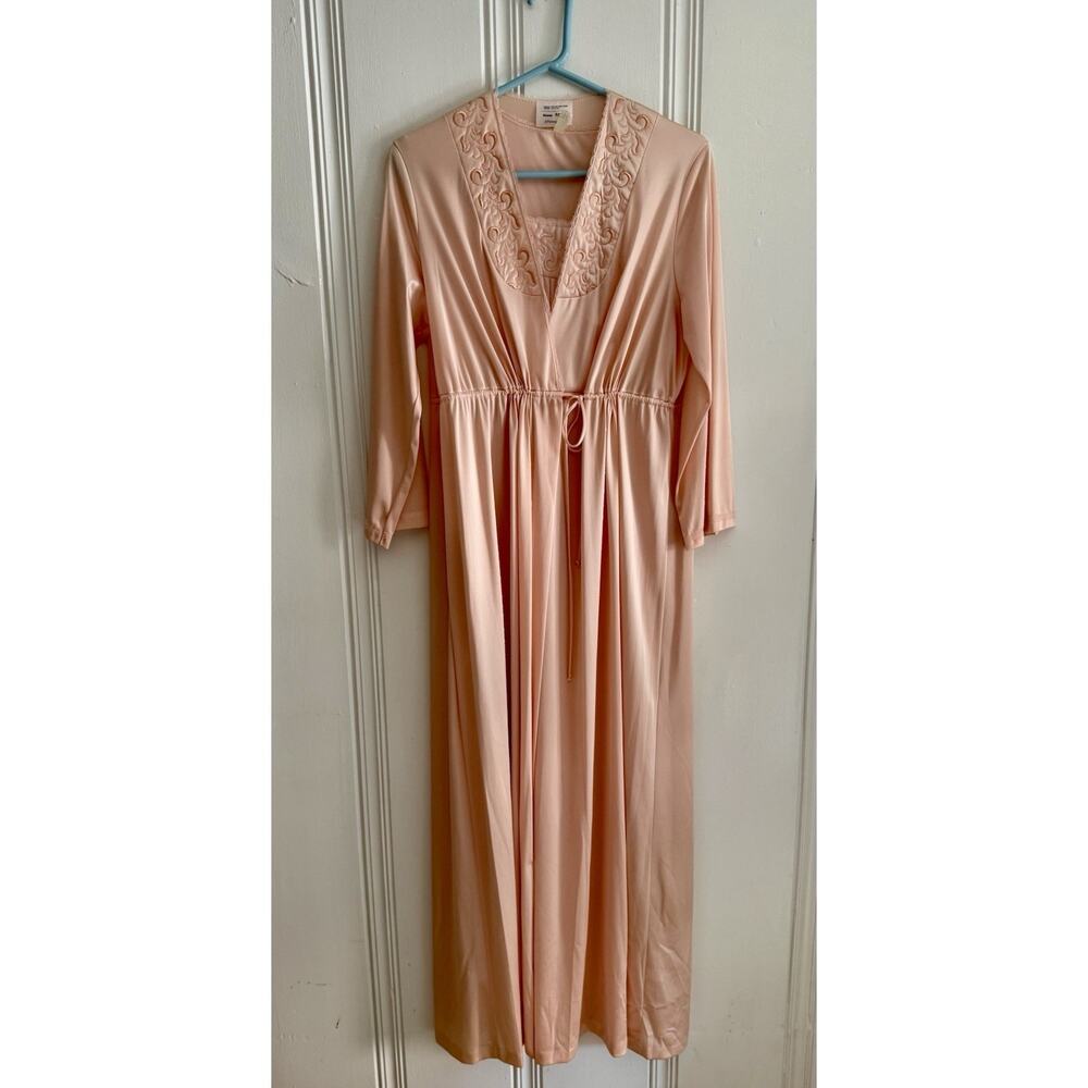 2pc Vtg JC Penney Small S Peach Nylon Embroidered GOWN SET Old Glamor Boudoir